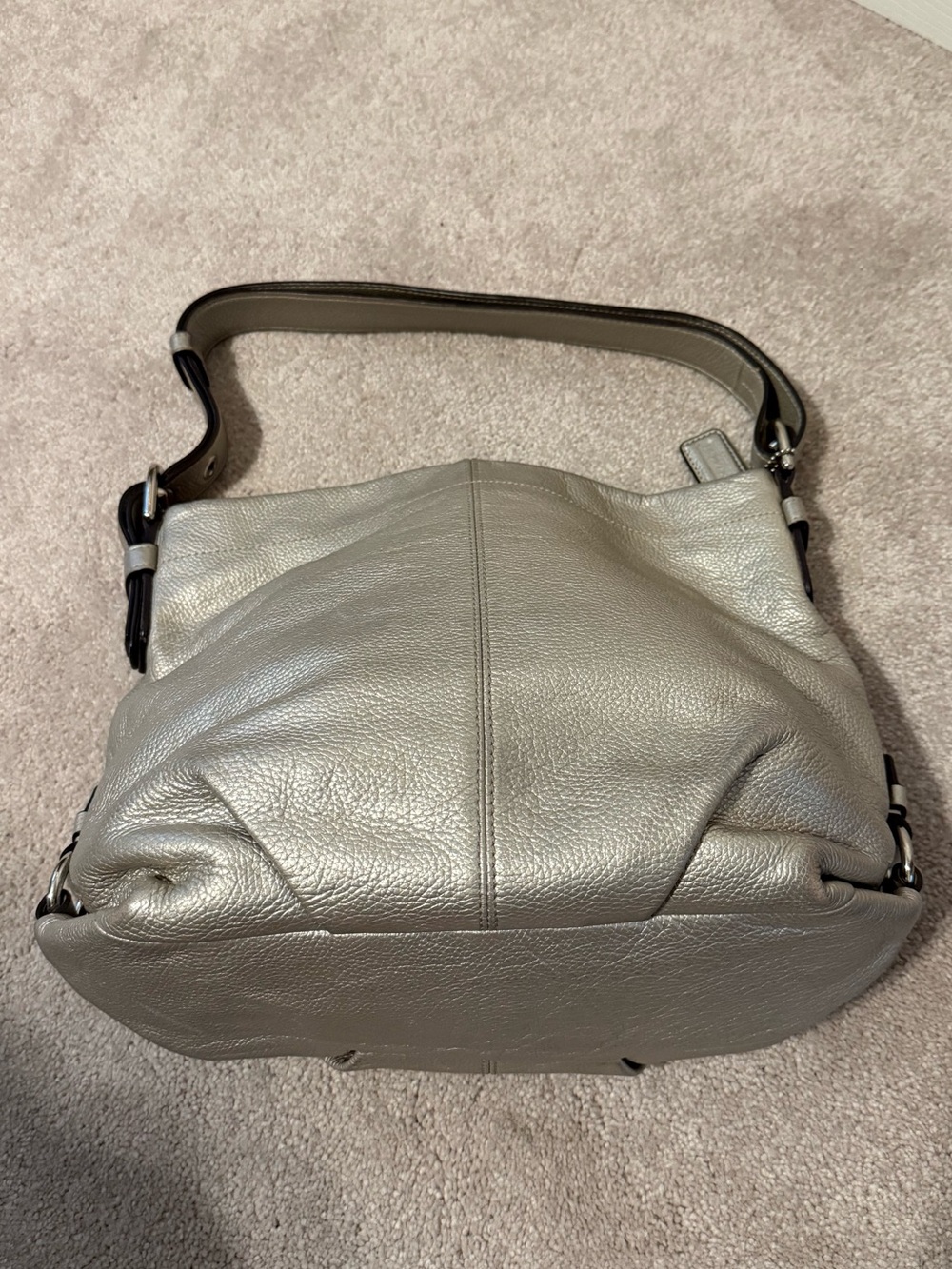 Coach Pebbled Leather Shoulder Bag in Light Gray / Silver